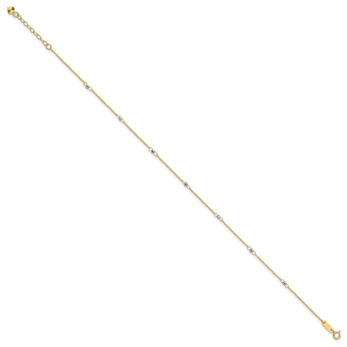 14K Two-tone Ropa Mirror Bead 9in Plus 1in Ext. Anklet-ANK265-9