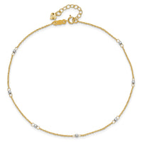 14K Two-tone Ropa Mirror Bead 9in Plus 1in Ext. Anklet-ANK265-9