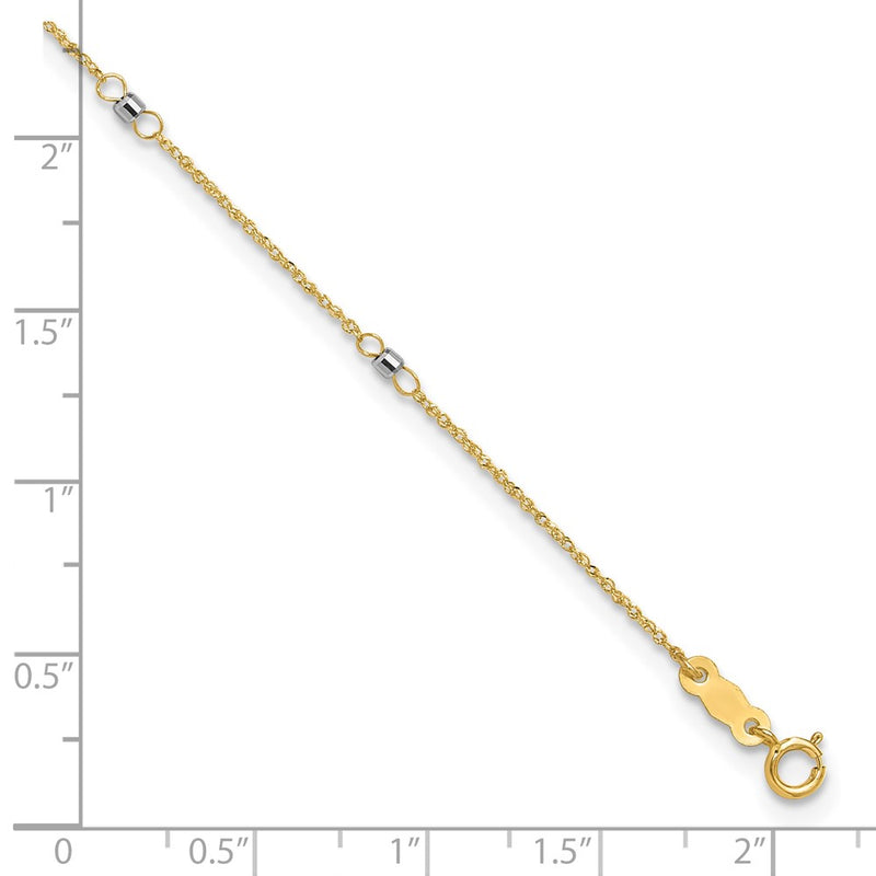 14K Two-tone Ropa Mirror Bead 9in Plus 1in Ext. Anklet-ANK265-9