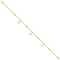 14k Polished and Diamond-cut Cross 9in Plus 1in ext. Anklet-ANK267-9