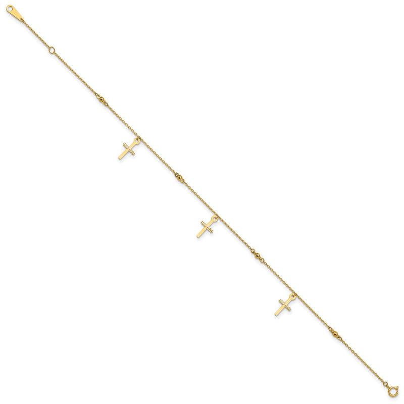 14k Polished and Diamond-cut Cross 9in Plus 1in ext. Anklet-ANK267-9