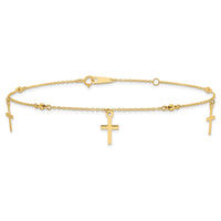 14k Polished and Diamond-cut Cross 9in Plus 1in ext. Anklet-ANK267-9