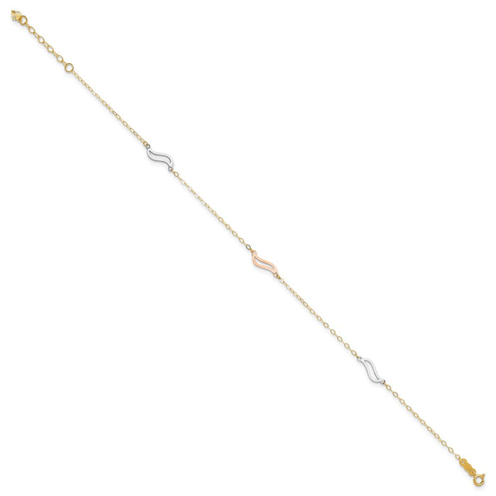 14K Tri-color with Open S Links 9in Plus 1in ext. Anklet-ANK268-10