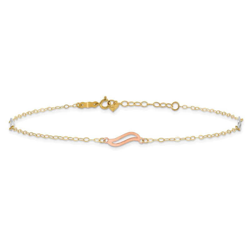 14K Tri-color with Open S Links 9in Plus 1in ext. Anklet-ANK268-10