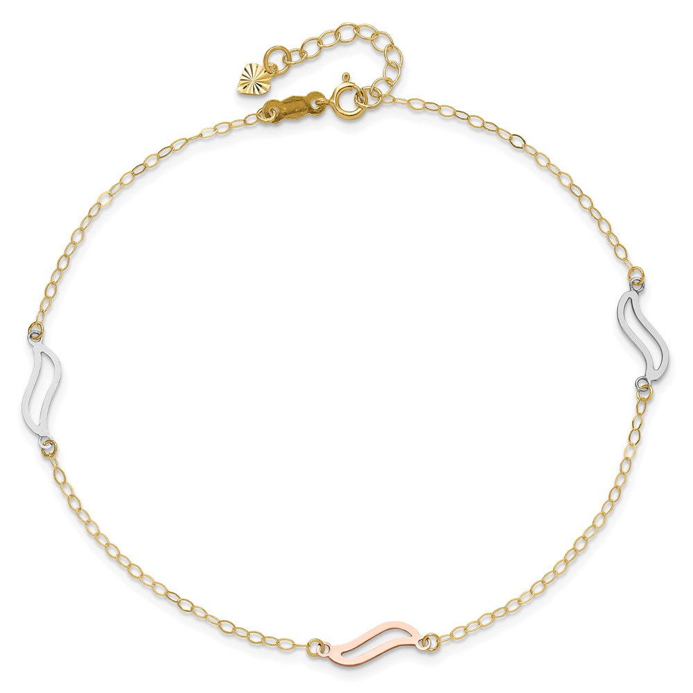 14K Tri-color with Open S Links 9in Plus 1in ext. Anklet-ANK268-10
