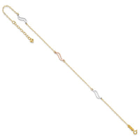 14K Tri-color with Open S Links 9in Plus 1in ext. Anklet-ANK268-10