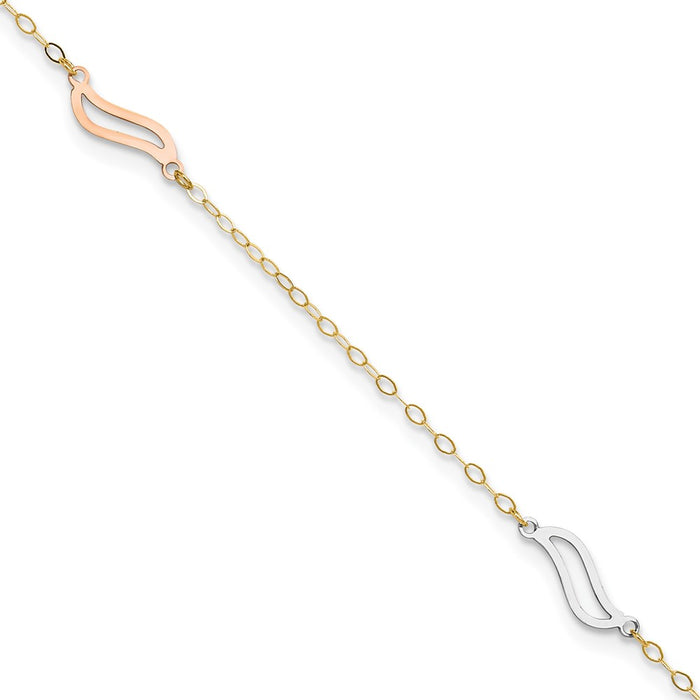 14K Tri-color with Open S Links 9in Plus 1in ext. Anklet-ANK268-10