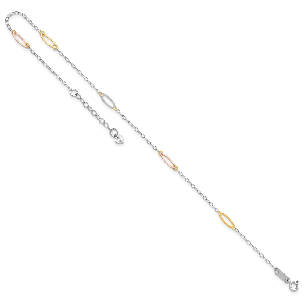 14K Tri-color Oval Link 9in Plus 1in Ext. Anklet-ANK269-9