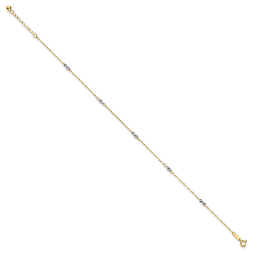 14K Two-tone Fancy 9in Plus 1in Ext Anklet-ANK271-9