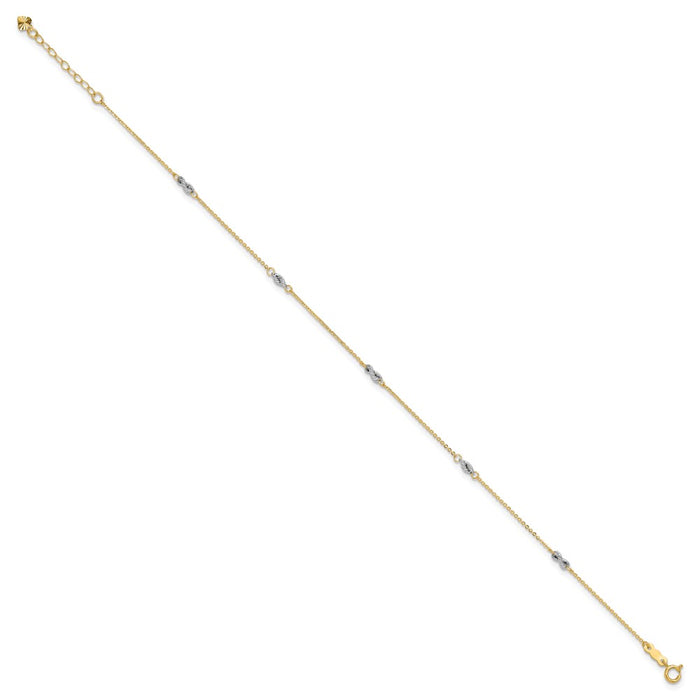 14K Two-tone Fancy 9in Plus 1in Ext Anklet-ANK271-9