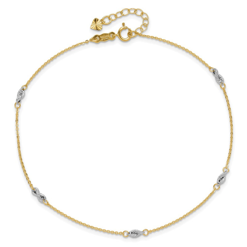 14K Two-tone Fancy 9in Plus 1in Ext Anklet-ANK271-9