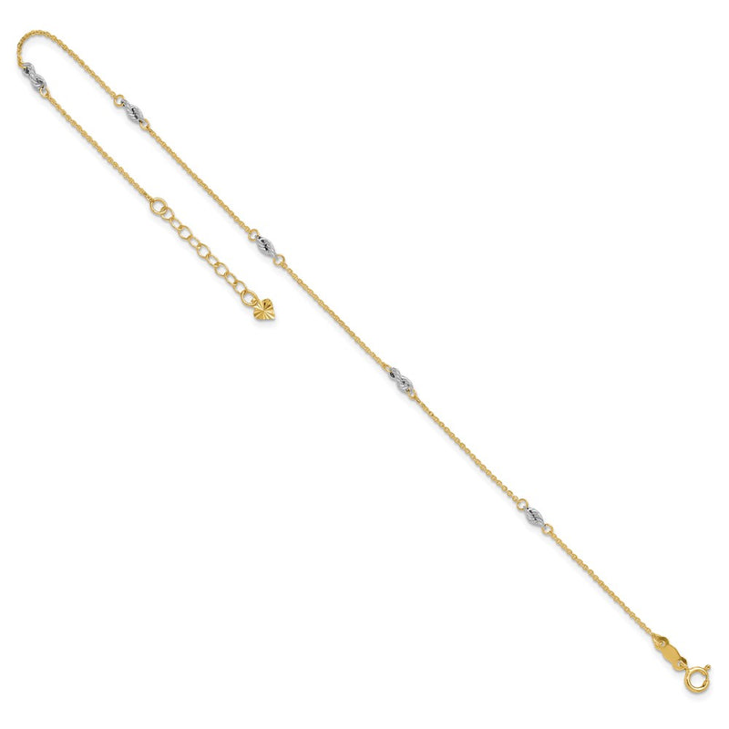 14K Two-tone Fancy 9in Plus 1in Ext Anklet-ANK271-9