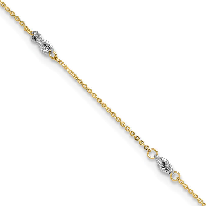 14K Two-tone Fancy 9in Plus 1in Ext Anklet-ANK271-9