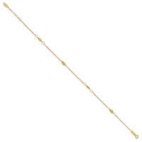 14K Circle Chain Diamond Cut Rice Puff Beads 9in Plus 1in Ext Anklet-ANK272-9