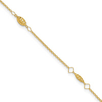 14K Circle Chain Diamond Cut Rice Puff Beads 10in Plus 1in Ext Anklet-ANK272-10