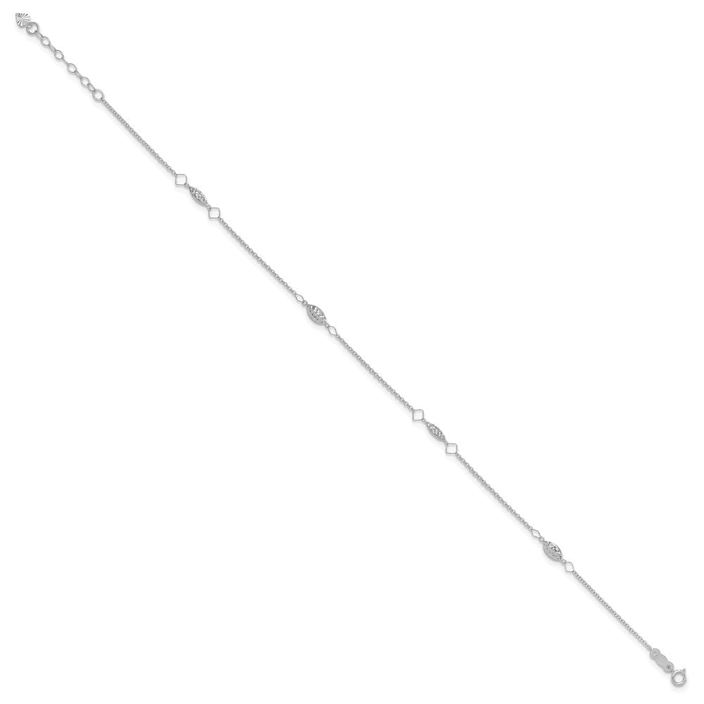 14K White Gold Circle Chain Diamond Cut Rice Puff Beads 9in Plus 1in Ext An-ANK272W-9