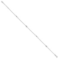 14K White Gold Circle Chain Diamond Cut Rice Puff Beads 9in Plus 1in Ext An-ANK272W-9