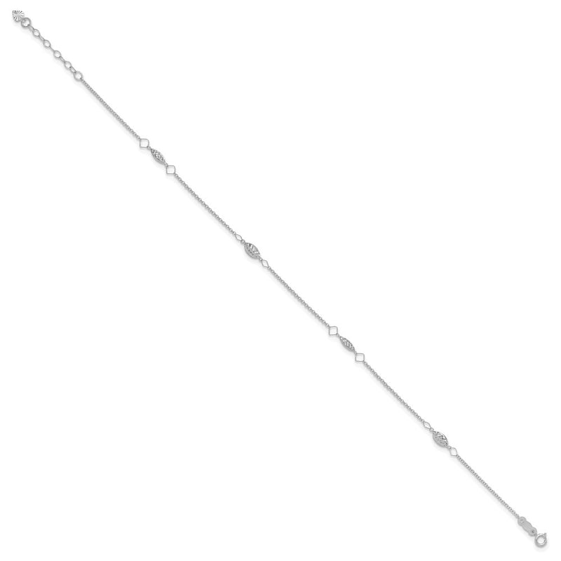 14K White Gold Circle Chain Diamond Cut Rice Puff Beads 9in Plus 1in Ext An-ANK272W-9