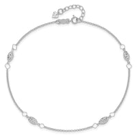 14K White Gold Circle Chain Diamond Cut Rice Puff Beads 9in Plus 1in Ext An-ANK272W-9