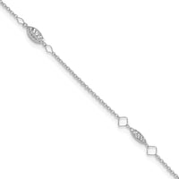 14K White Gold Circle Chain Diamond Cut Rice Puff Beads 9in Plus 1in Ext An-ANK272W-9