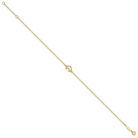 14K Gold Textured and Polished Moon 9in Plus 1in ext. Anklet-ANK274-10