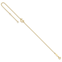 14K Gold Textured and Polished Moon 9in Plus 1in ext. Anklet-ANK274-10