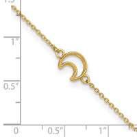 14K Gold Textured and Polished Moon 9in Plus 1in ext. Anklet-ANK274-10