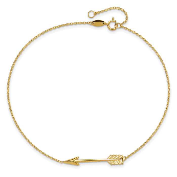 14K Polished Arrow 10in Plus 1in ext. Anklet-ANK275-10