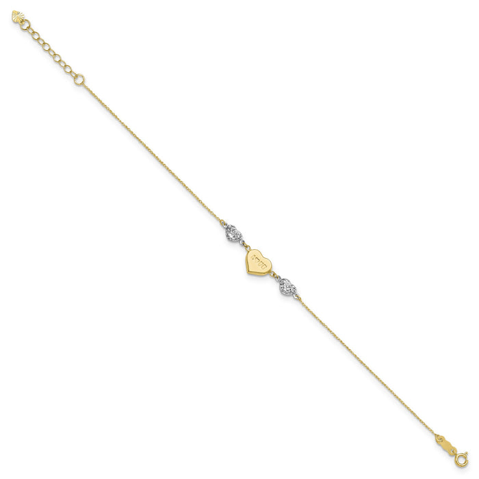 14K Two Tone Puffed LOVE Heart & D/C Hearts Bracelet-ANK276-7