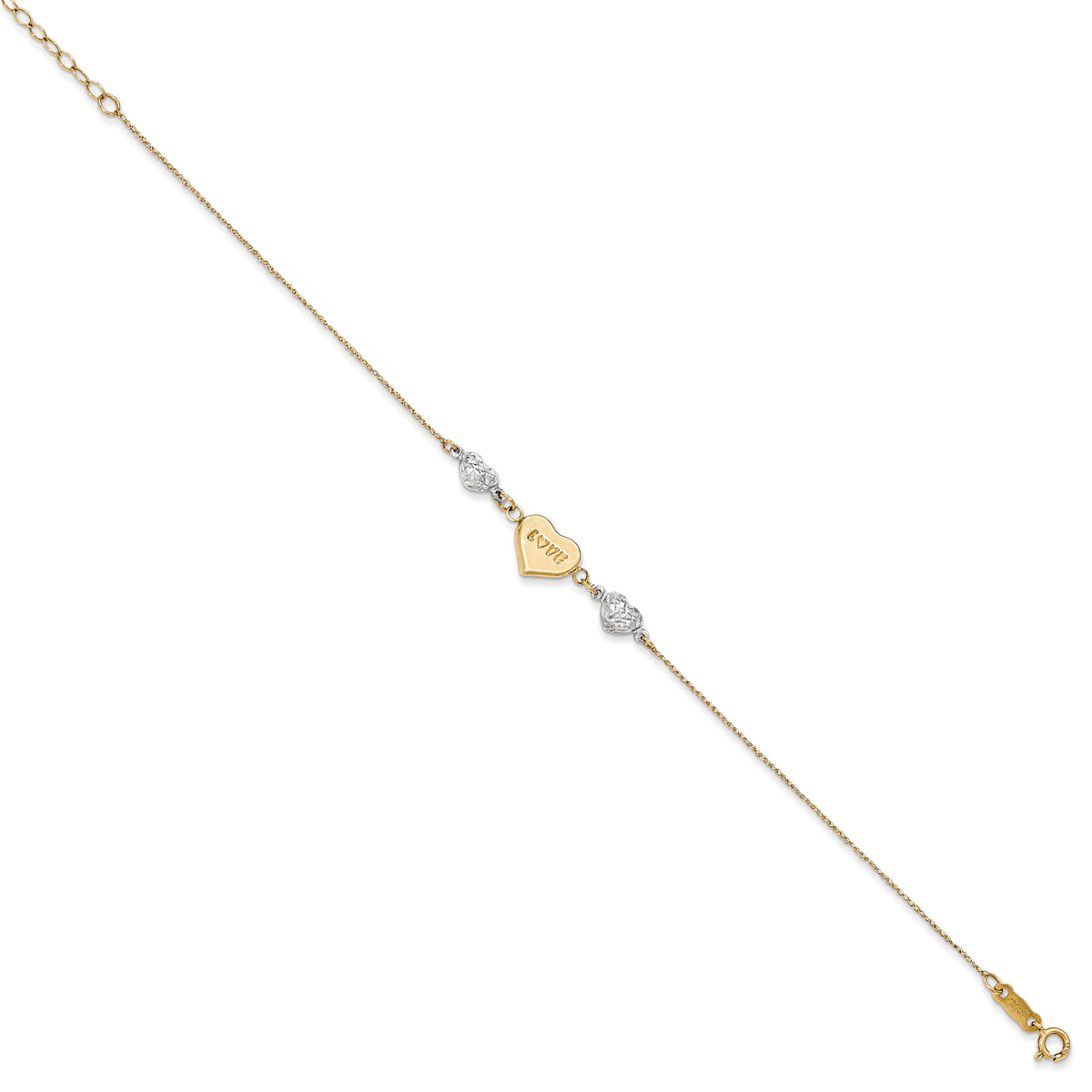 14K Two Tone Puffed LOVE Heart & D/C Hearts Bracelet-ANK276-7