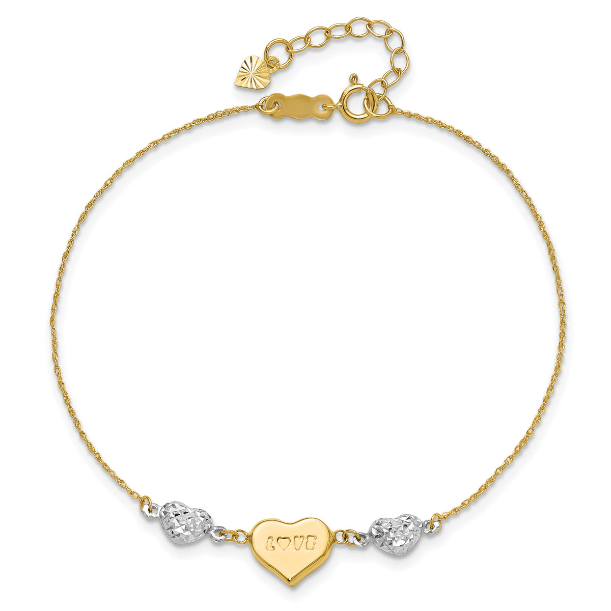 14K Two Tone Puffed LOVE Heart & D/C Hearts Bracelet-ANK276-7