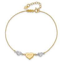 14K Two Tone Puffed LOVE Heart & D/C Hearts Bracelet-ANK276-7