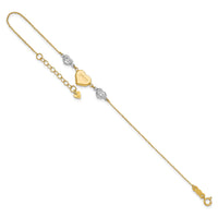 14K Two Tone Puffed LOVE Heart & D/C Hearts Bracelet-ANK276-7