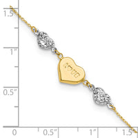 14K Two Tone Puffed LOVE Heart & D/C Hearts Bracelet-ANK276-7
