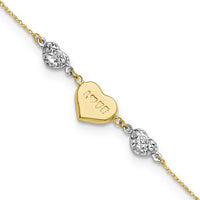 14K Two Tone Puffed LOVE Heart & D/C Hearts Bracelet-ANK276-7