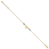 14K Two Tone Puffed MOM Heart 7in w/ 1 In Ext Bracelet-ANK277-7
