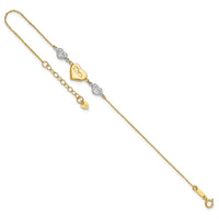 14K Two Tone Puffed MOM Heart 7in w/ 1 In Ext Bracelet-ANK277-7
