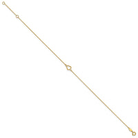 14K Textured and Polished Heart 9in Plus 1in ext Anklet-ANK278-10