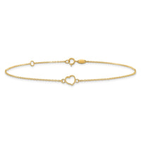 14K Textured and Polished Heart 9in Plus 1in ext Anklet-ANK278-10