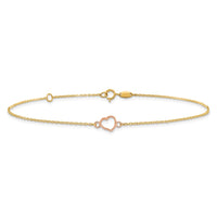 14k Two-tone Textured and Polished Heart 9in Plus 1in ext. Anklet-ANK278Y/R-10