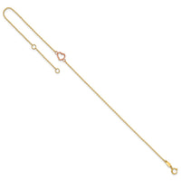 14k Two-tone Textured and Polished Heart 9in Plus 1in ext. Anklet-ANK278Y/R-10