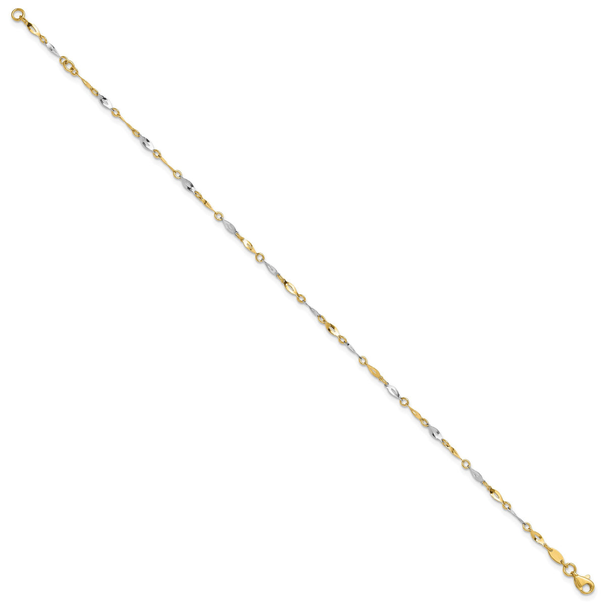 14K Two-Tone Polished 9in Plus 1in ext. Anklet-ANK280-10