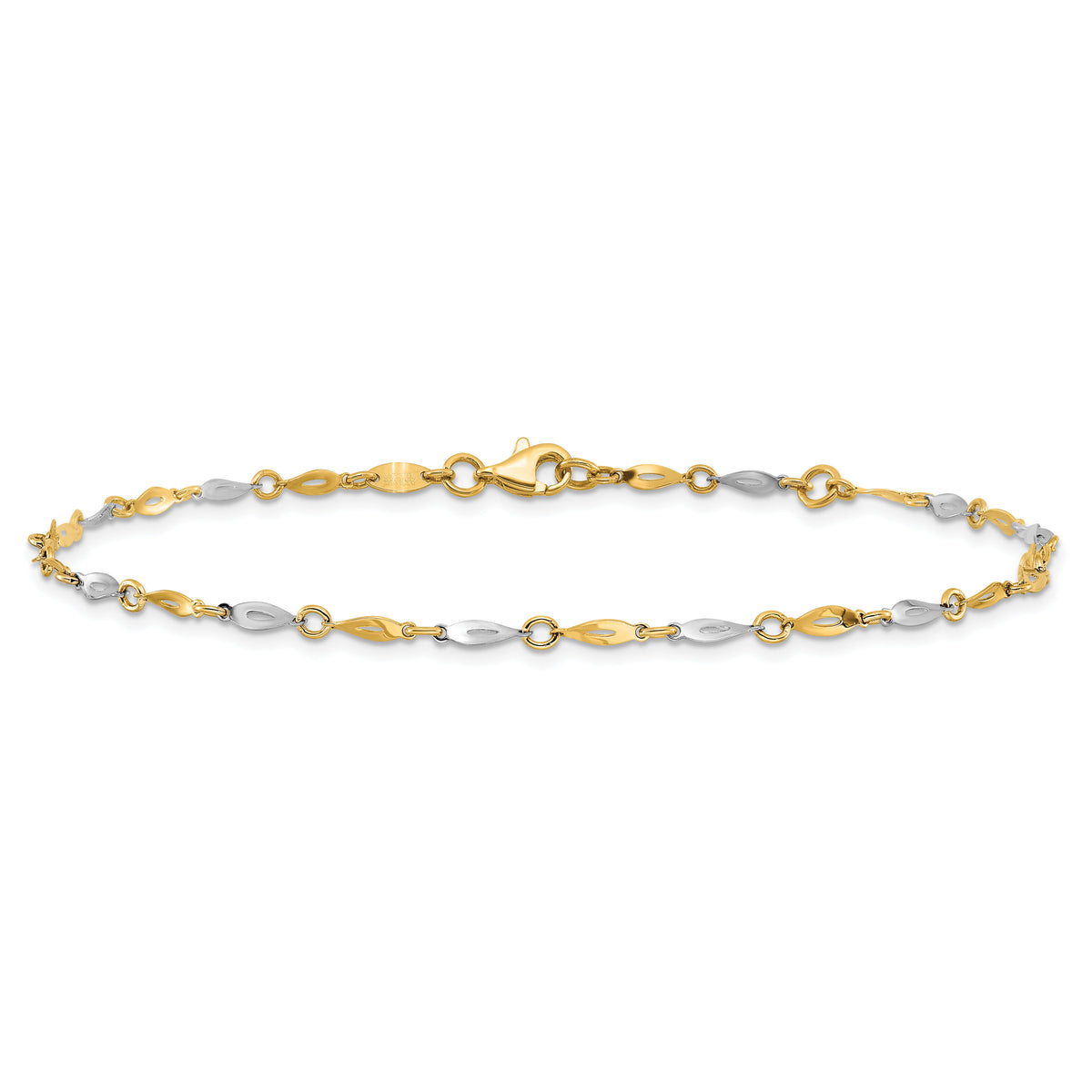14K Two-Tone Polished 9in Plus 1in ext. Anklet-ANK280-10