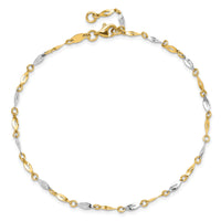 14K Two-Tone Polished 9in Plus 1in ext. Anklet-ANK280-10