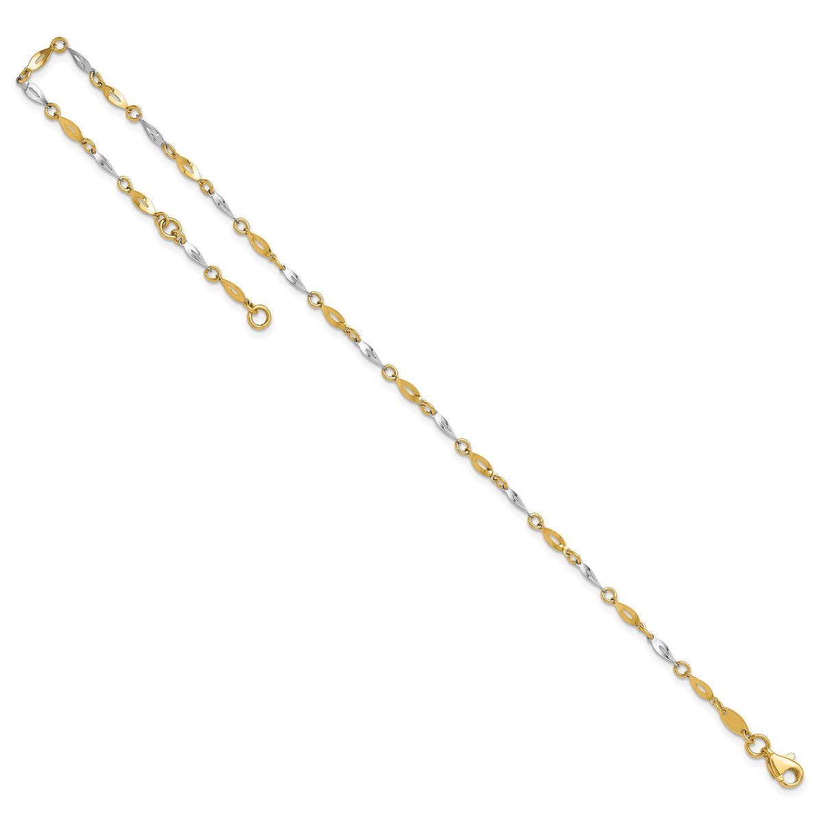 14K Two-Tone Polished 9in Plus 1in ext. Anklet-ANK280-10