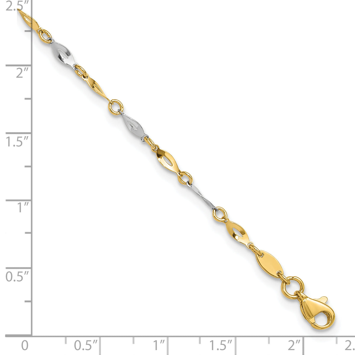14K Two-Tone Polished 9in Plus 1in ext. Anklet-ANK280-10
