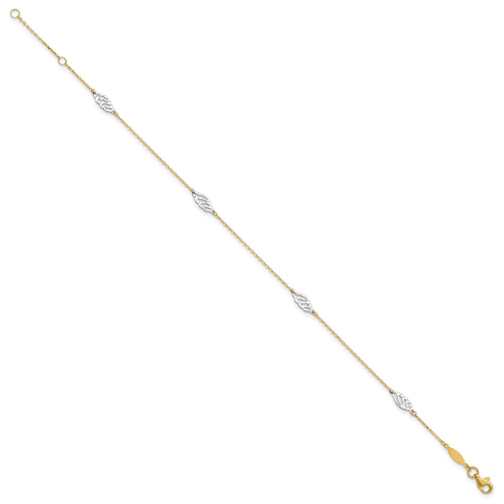 14K Two-Tone Diamond-cut Polished Leaf 9in Plus 1in ext. Anklet-ANK281-10