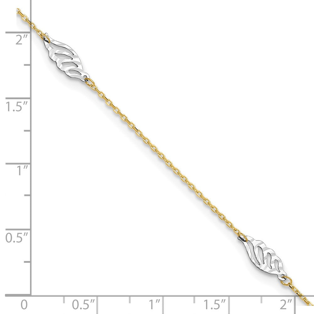 14K Two-Tone Diamond-cut Polished Leaf 9in Plus 1in ext. Anklet-ANK281-10