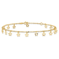 14k Polished and Textured Star 9in Plus 1in ext. Anklet-ANK282-10