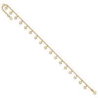 14k Polished and Textured Star 9in Plus 1in ext. Anklet-ANK282-10